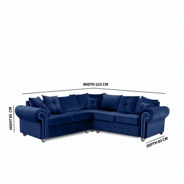 Ashwin Plush Velvet Corner Sofa Set - Blue - Image 3