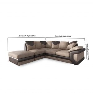 Dino Jumbo Cord Fabric Brown with Beige Corner Sofa - Left Side